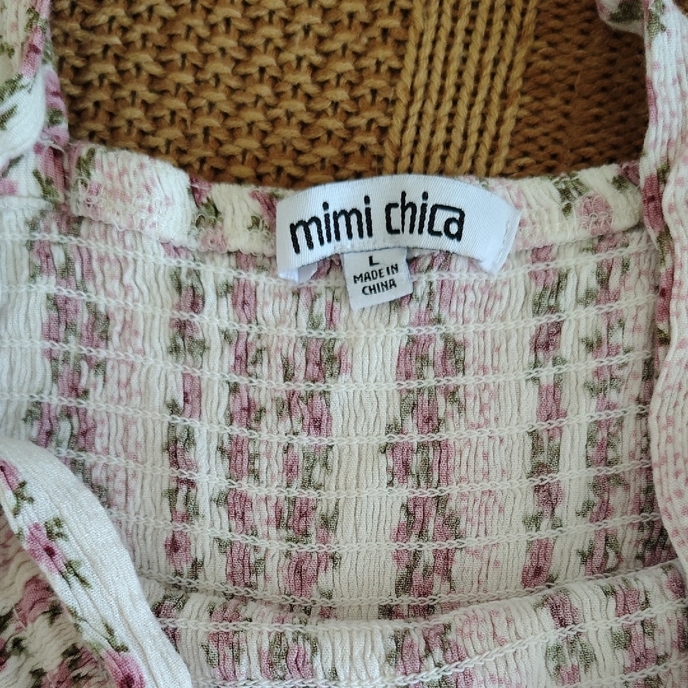 Mimi Chica Cream and Pink Floral Smocked Jumpsuit - Picture 6 of 8